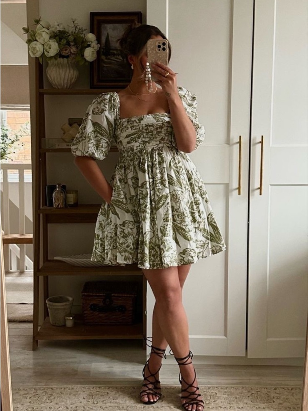 Abercrombie & Fitch Emerson Puff Sleeve Mini Dress Green Floral Size XL Tall